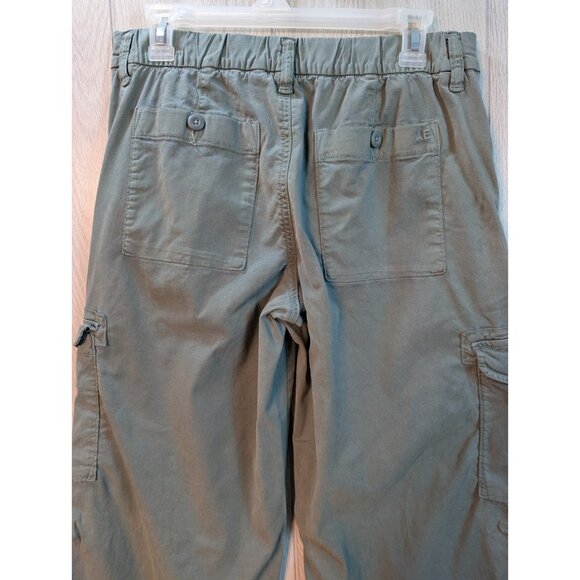 American Eagle Olive Green Cargo Pants Mid-Rise Baggy Wide Leg Stretch Casual 4 - Picture 5 of 11